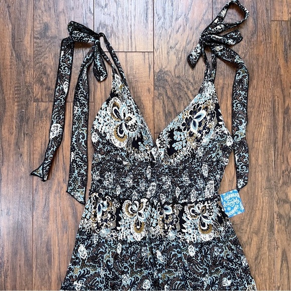 Free People • Let's Smock About It Maxi Slip dress black floral print tiered - Picture 3 of 15